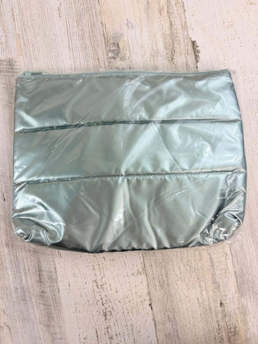 Ulta Green Metallic Puffer Makeup Bag Clutch With Zipper NEW